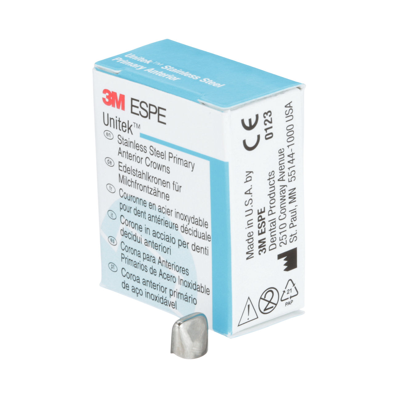 3M ESPE Unitek Stainless Steel Primary Anterior Crown, 907012, upper right central, size 2