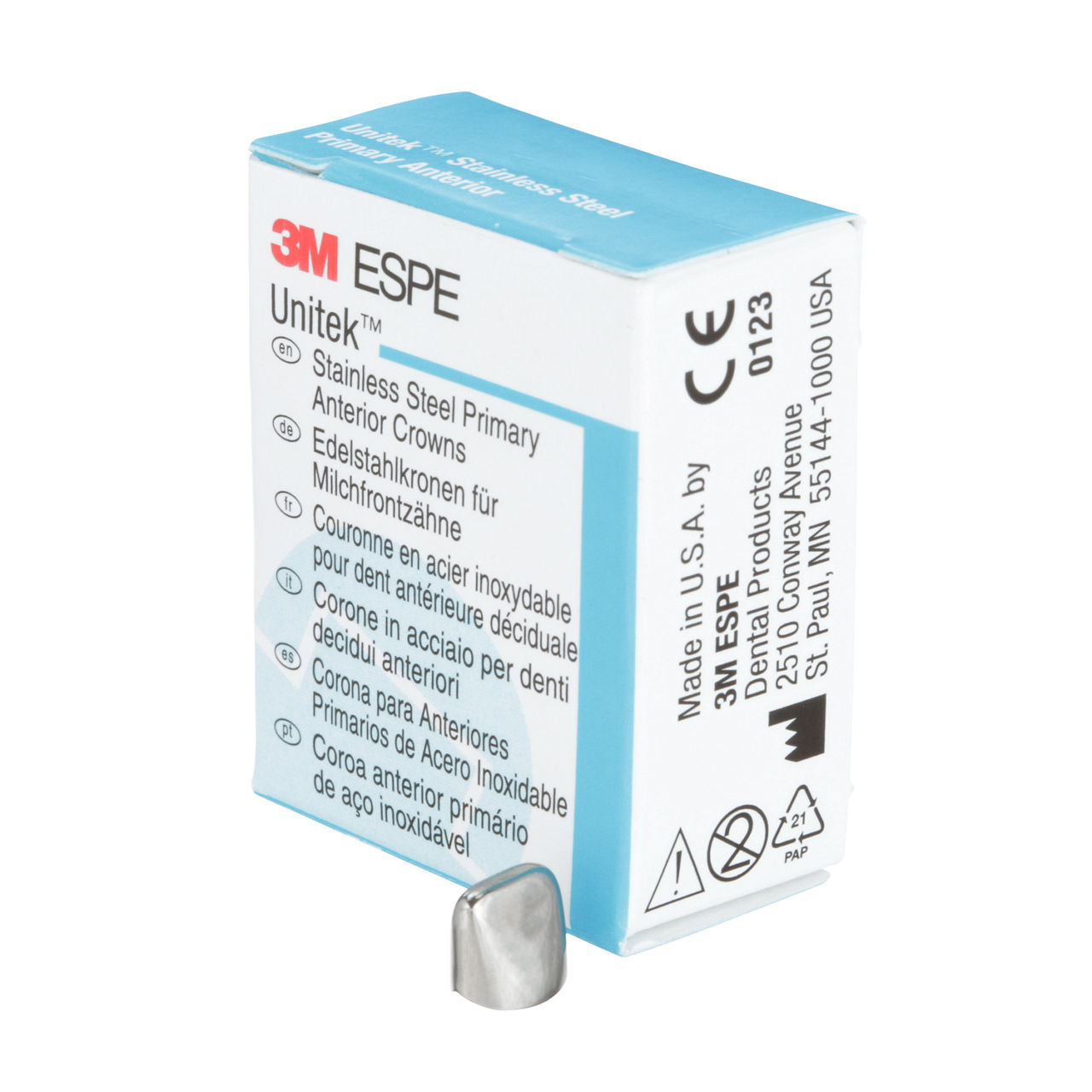 3M ESPE Unitek Stainless Steel Primary Anterior Crown, 907013, upper right central, size 3