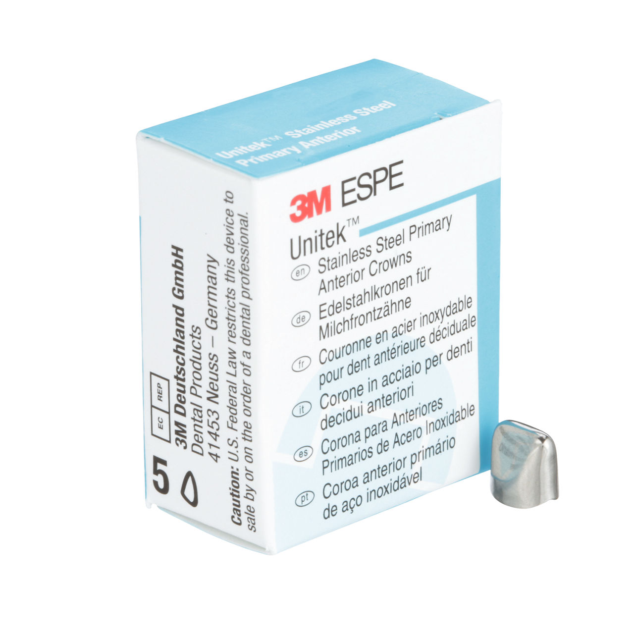 3M ESPE Unitek Stainless Steel Primary Anterior Crown, 907014, upper right central, size 4