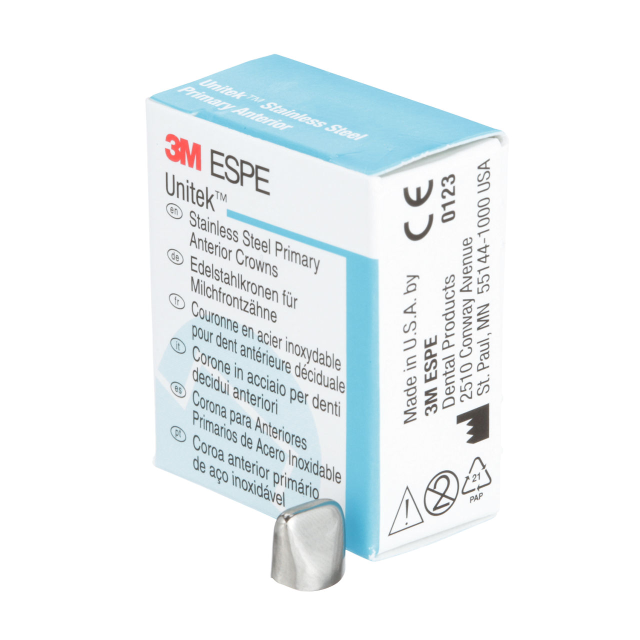 3M ESPE Unitek Stainless Steel Primary Anterior Crown, 907014, upper right central, size 4