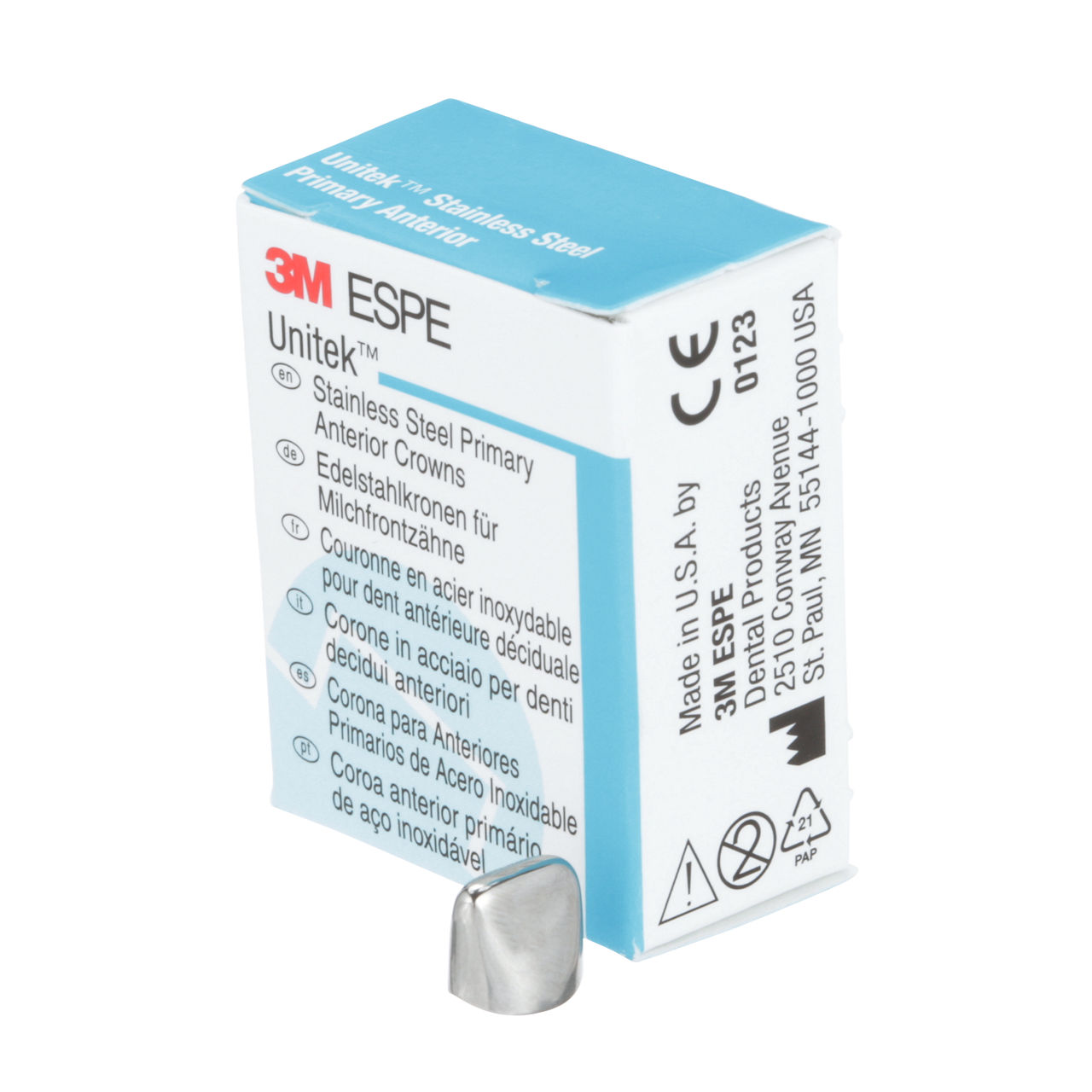 3M ESPE Unitek Stainless Steel Primary Anterior Crown, 907015, upper right central, size 5