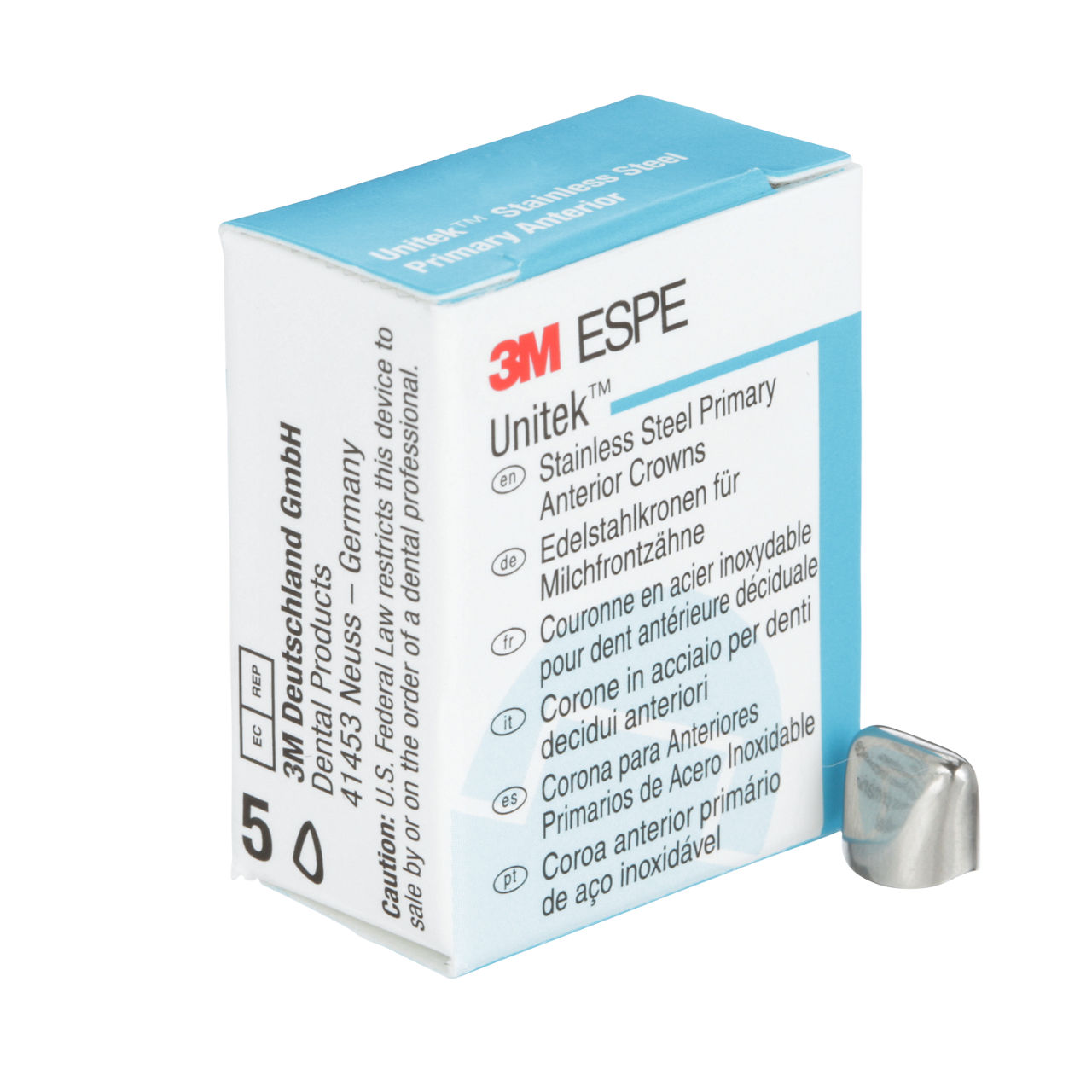 3M ESPE Unitek Stainless Steel Primary Anterior Crown, 907016, upper right central, size 6