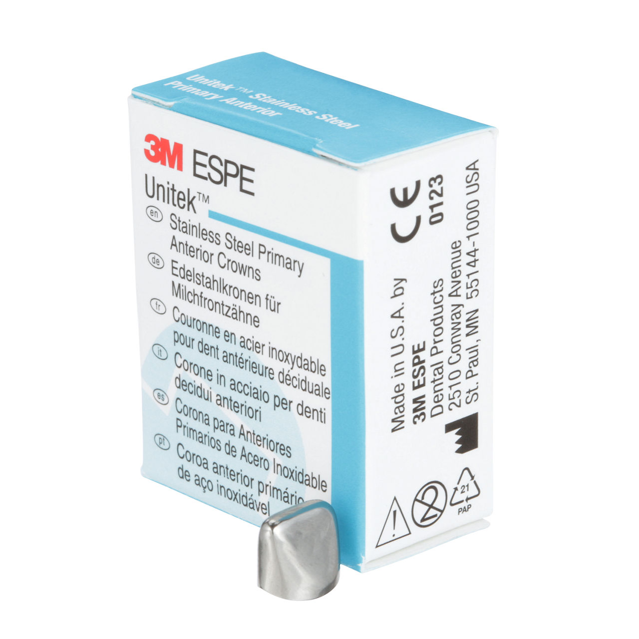 3M ESPE Unitek Stainless Steel Primary Anterior Crown, 907016, upper right central, size 6