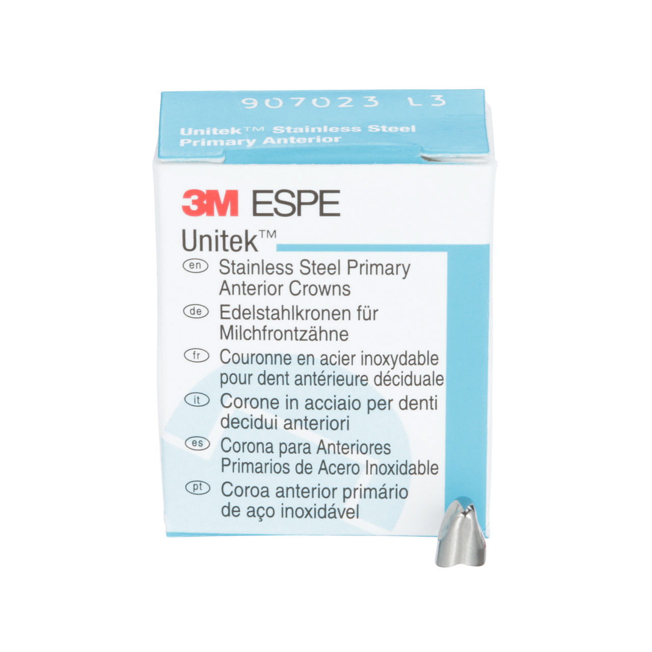 3M™ Unitek™ Stainless Steel Primary Anterior Crowns, 907023, UpperLeftLateral, Size 3, 5 Crowns