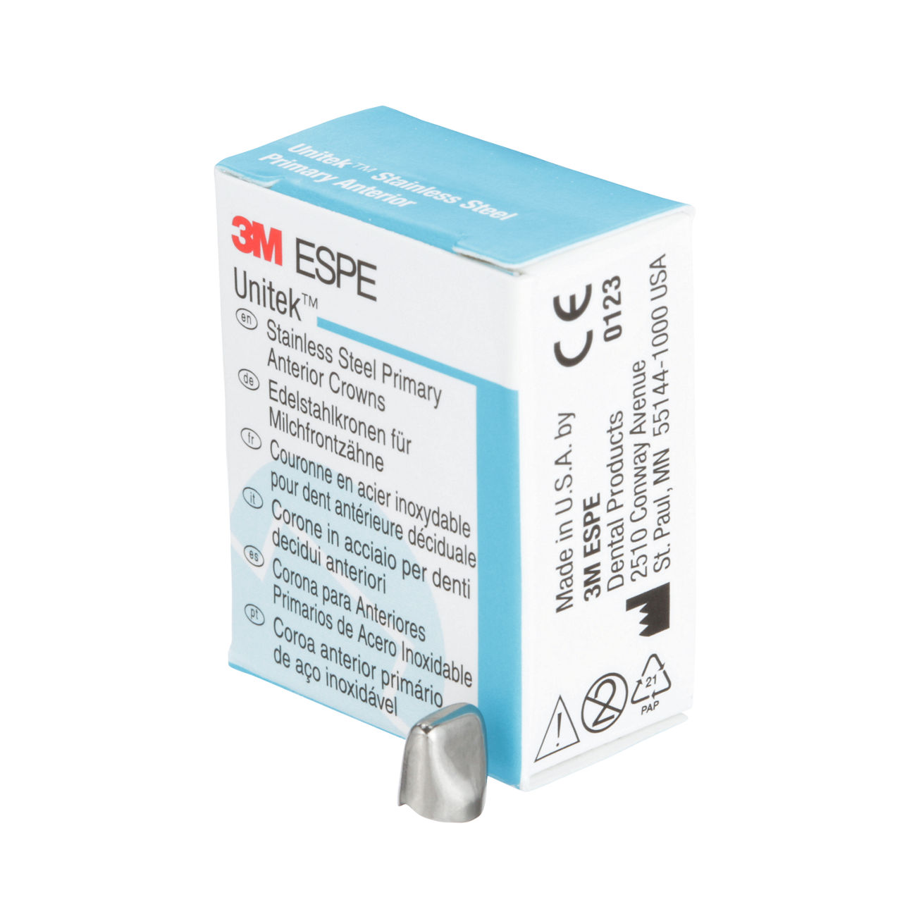 3M ESPE Unitek Stainless Steel Primary Anterior Crown, 907036, upper right lateral, size 6