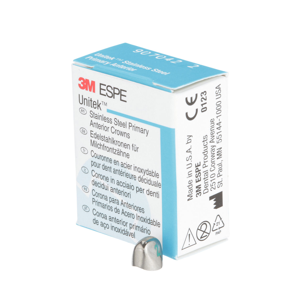 3M Unitek SS Prmry Antrr Crwn, Upr Cuspid, Size 2 (5/bx), 907042