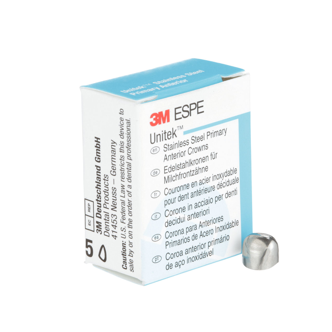 thumbnail image 2 of 3M Unitek Stainless Steel Primary Anterior (Cuspid) Crowns – 5 Per Pack – All Sizes – Made In USA 2 of 3