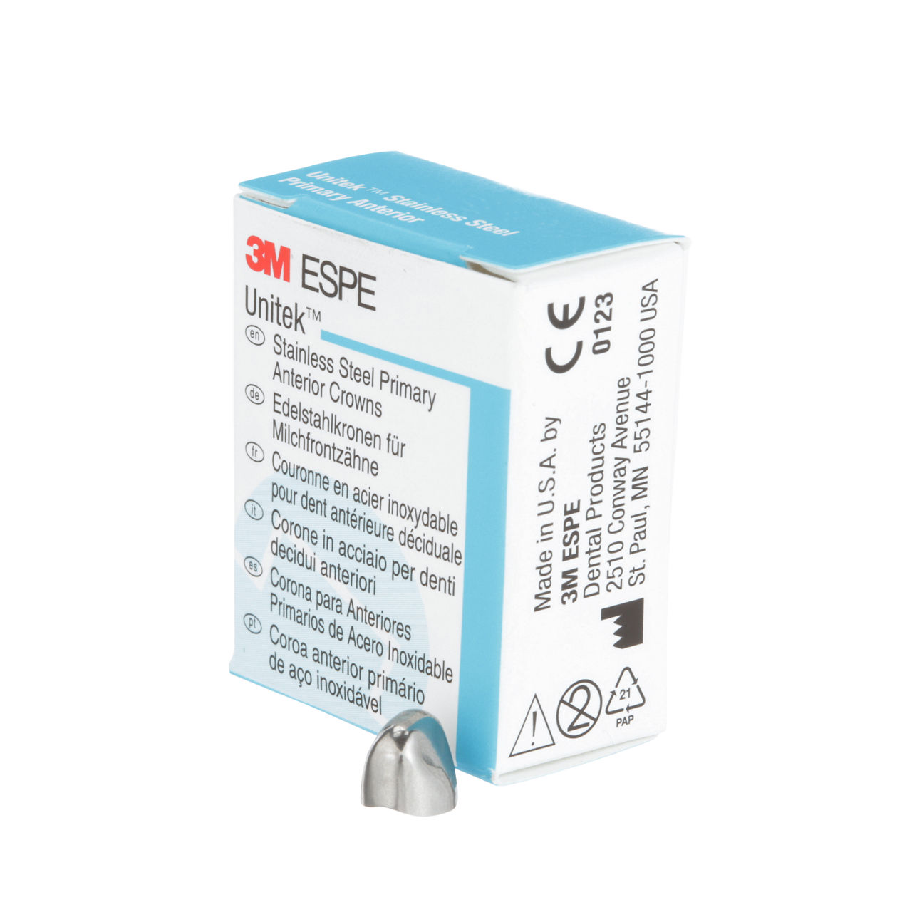 3M ESPE Unitek Stainless Steel Primary Anterior Crown, 907053, lower cuspid, size 3