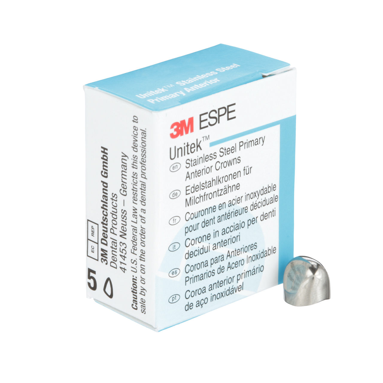 3M ESPE Unitek Stainless Steel Primary Anterior Crown, 907055, lower cuspid, size 5