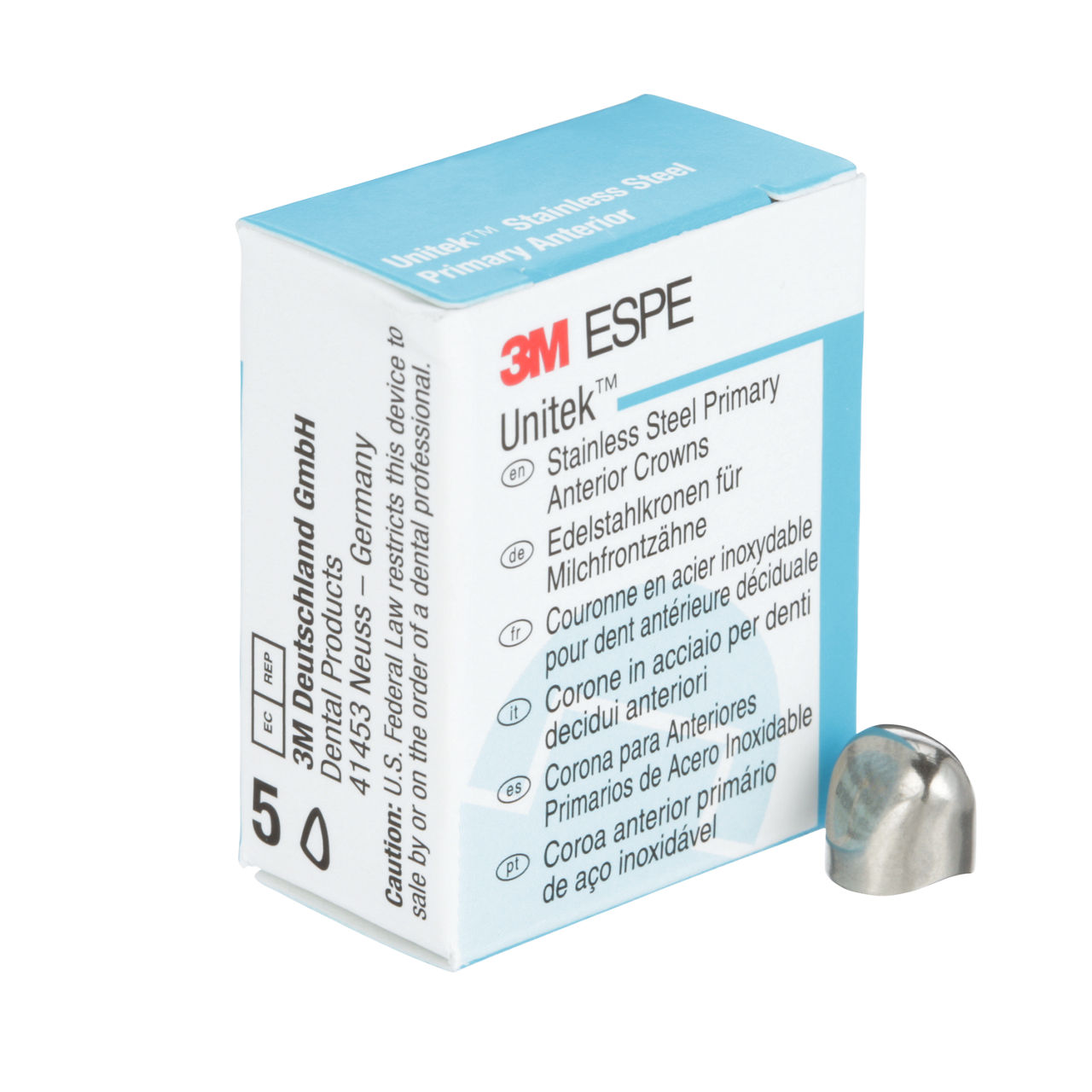 3M ESPE Unitek Stainless Steel Primary Anterior Crown, 907056, lower cuspid, size 6