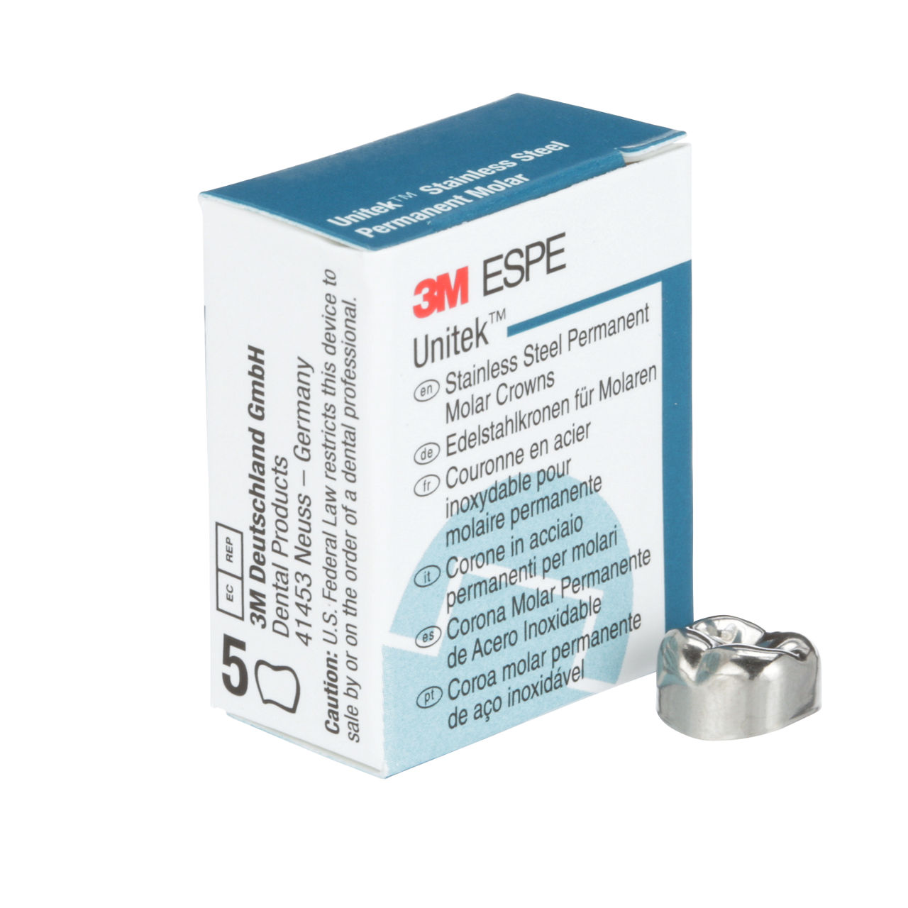 3M ESPE Unitek Stainless Steel Second Permanent Molar Crown, 900442, lower right, size 2