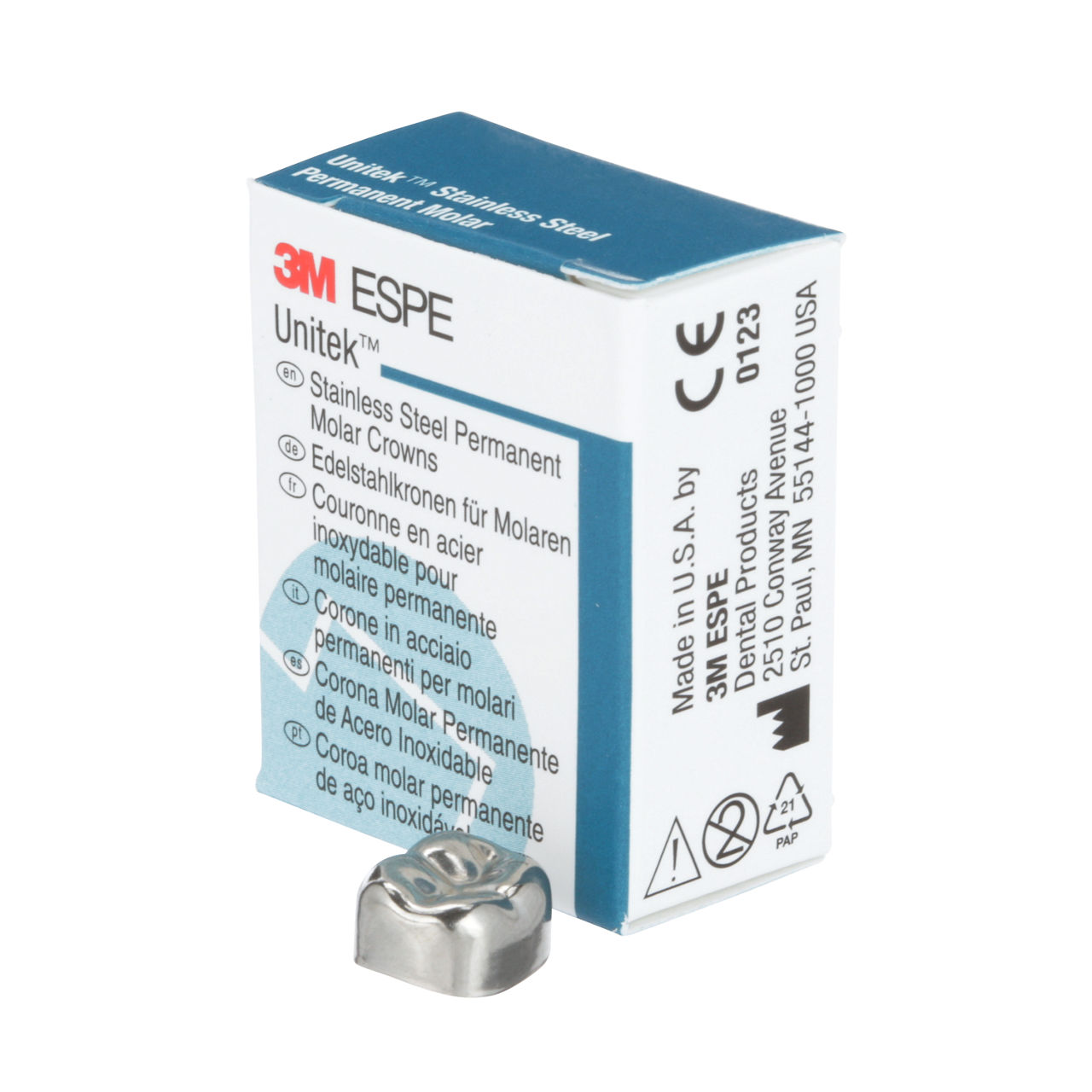 3M ESPE Unitek Stainless Steel Second Permanent Molar Crown, 900442, lower right, size 2