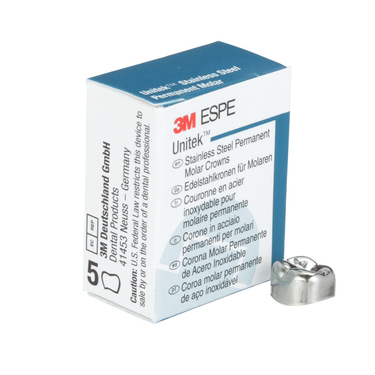 3M ESPE Unitek Stainless Steel Second Permanent Molar Crown, 900441, lower right, size 1