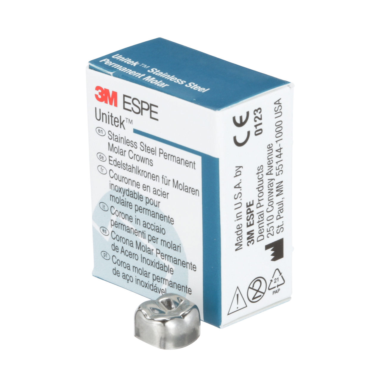 3M ESPE Unitek Stainless Steel Second Permanent Molar Crown, 900441, lower right, size 1