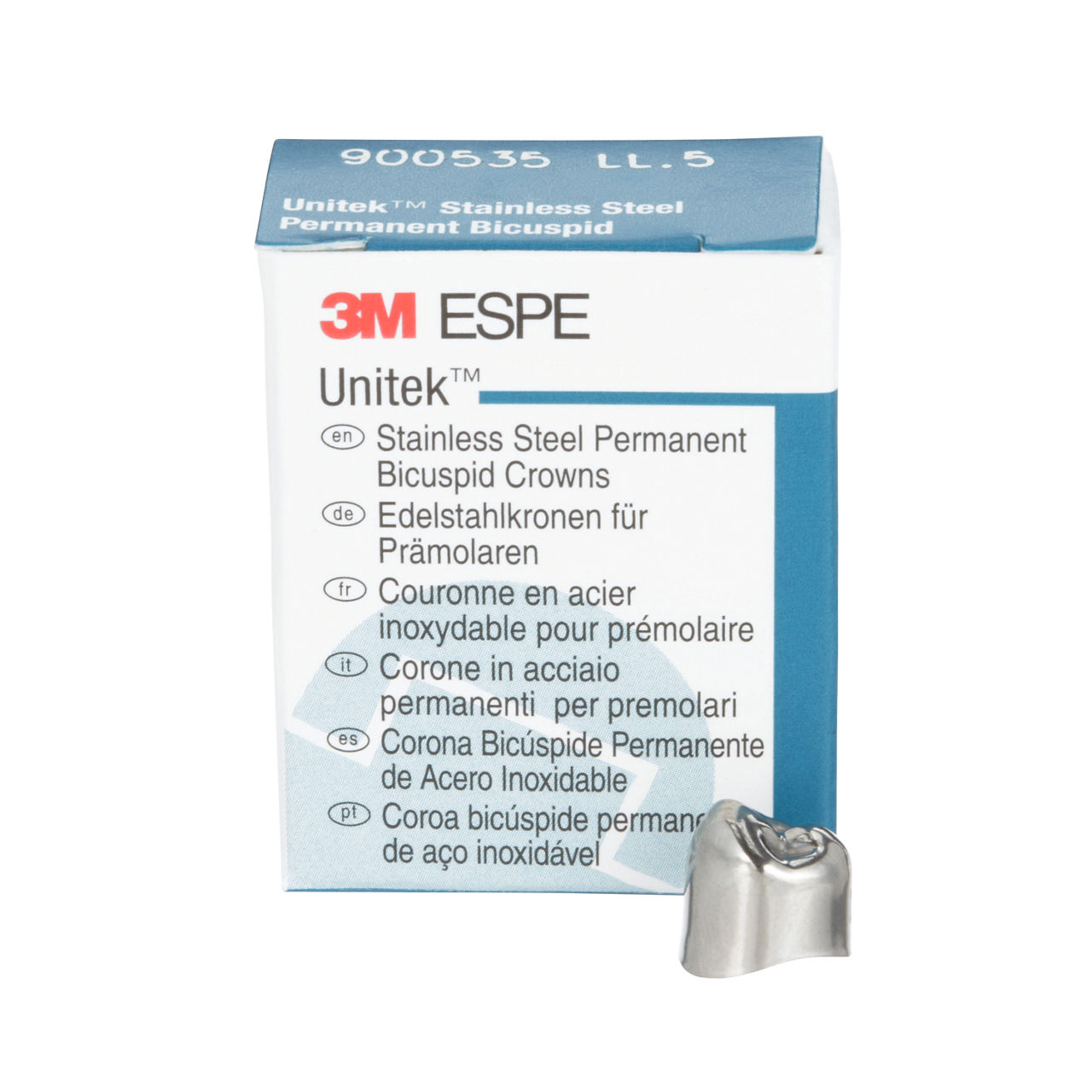 3M™ Unitek™ Stainless Steel Permanent Bicuspid Crowns, 900535, LowerLeftFirst Bicuspid, Size 5, 5 Crowns