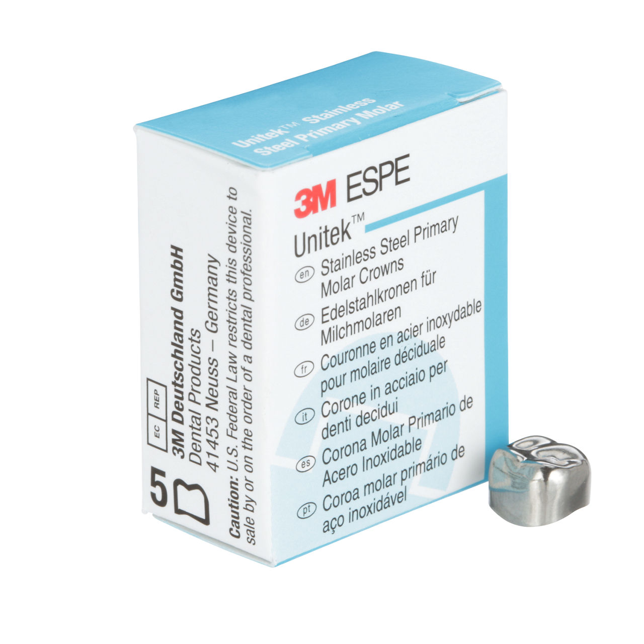3M ESPE Unitek Stainless Steel Second Primary Molar Crown, 900221, upper right, size 1