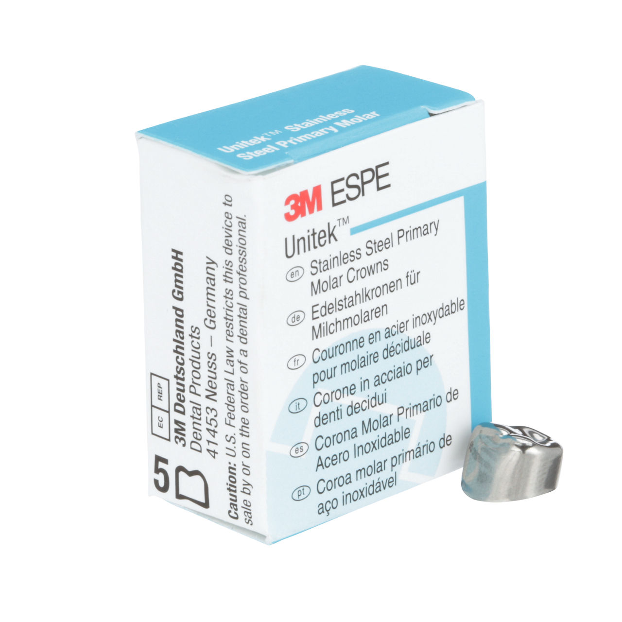 3M ESPE Unitek Stainless Steel First Primary Molar Crown, 900145, lower right, size 5