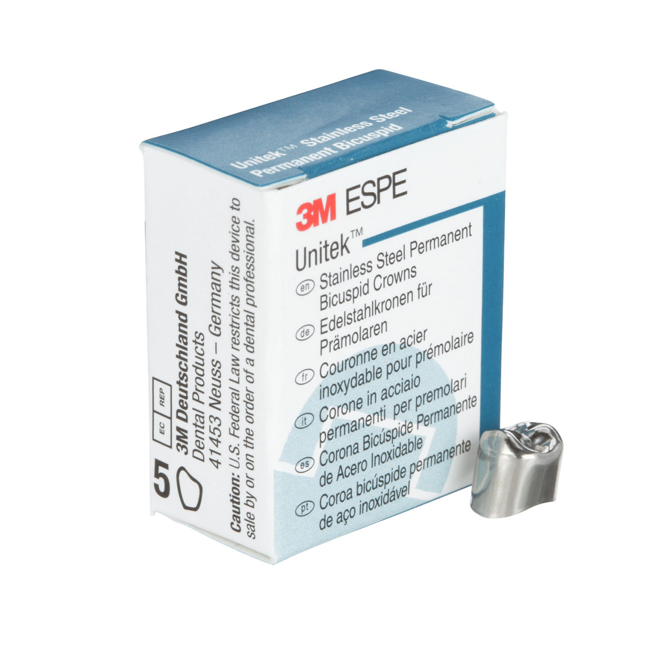 3M ESPE Unitek Stainless Steel Permanent First Bicuspid Crown, 900521, upper right, size 1