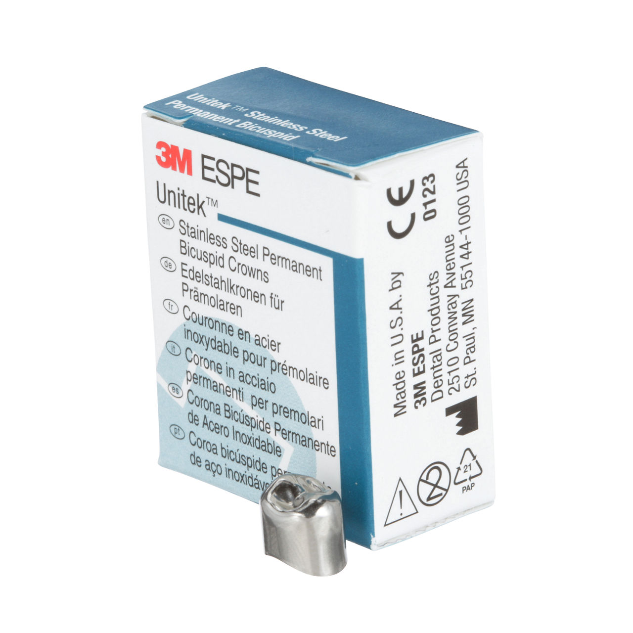 3M ESPE Unitek Stainless Steel Permanent First Bicuspid Crown, 900521, upper right, size 1