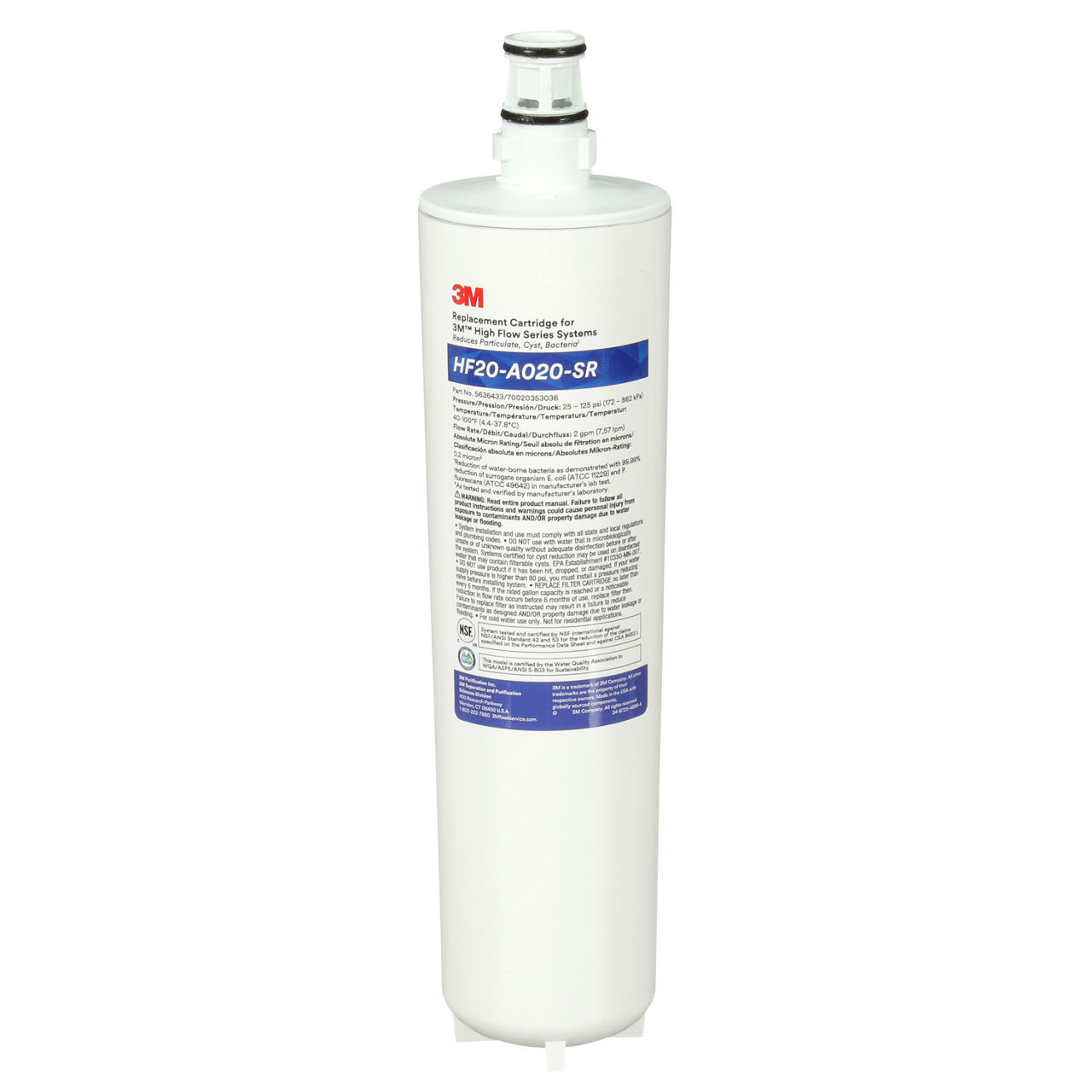 3M™ High Flow Carbonless Absolute Series Water Filter CartridgeHF20-A020-SR, 5636433, 0.2 um Absolute, 2 gpm, 6/Case