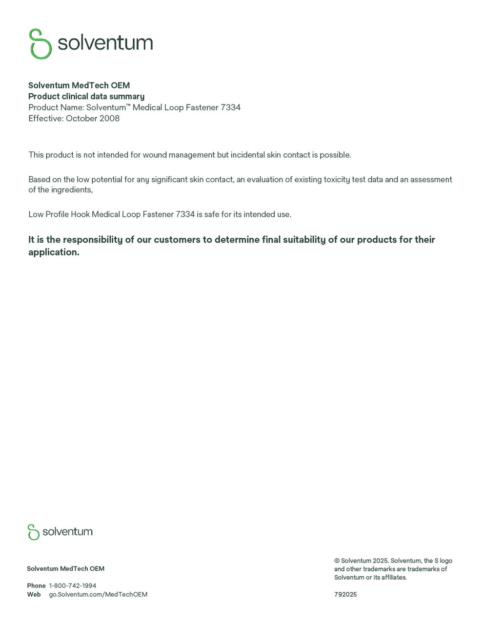 Solventum™ Medical Loop Fastener 7334, Clinical Data Summary