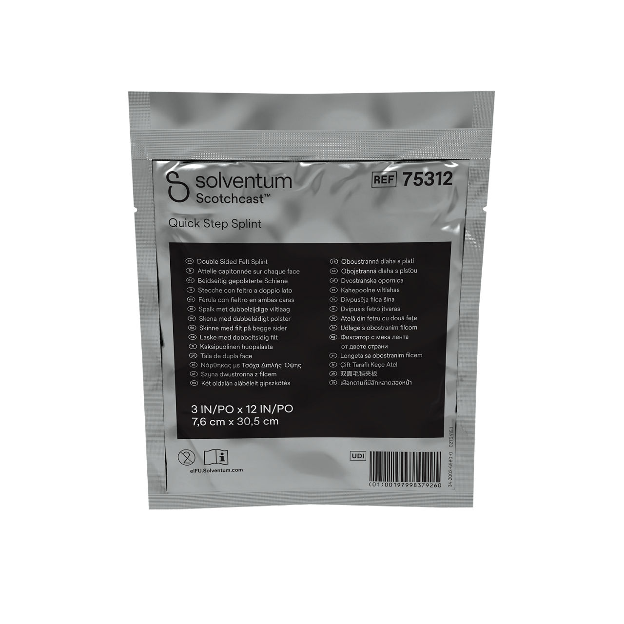Solventum™ Scotchcast™ Quick Step Splint, 75312, 3 in x 12 in (7.6 cm x 30.5 cm), 10/CS - Front, Center, In Packaging (1C1)
