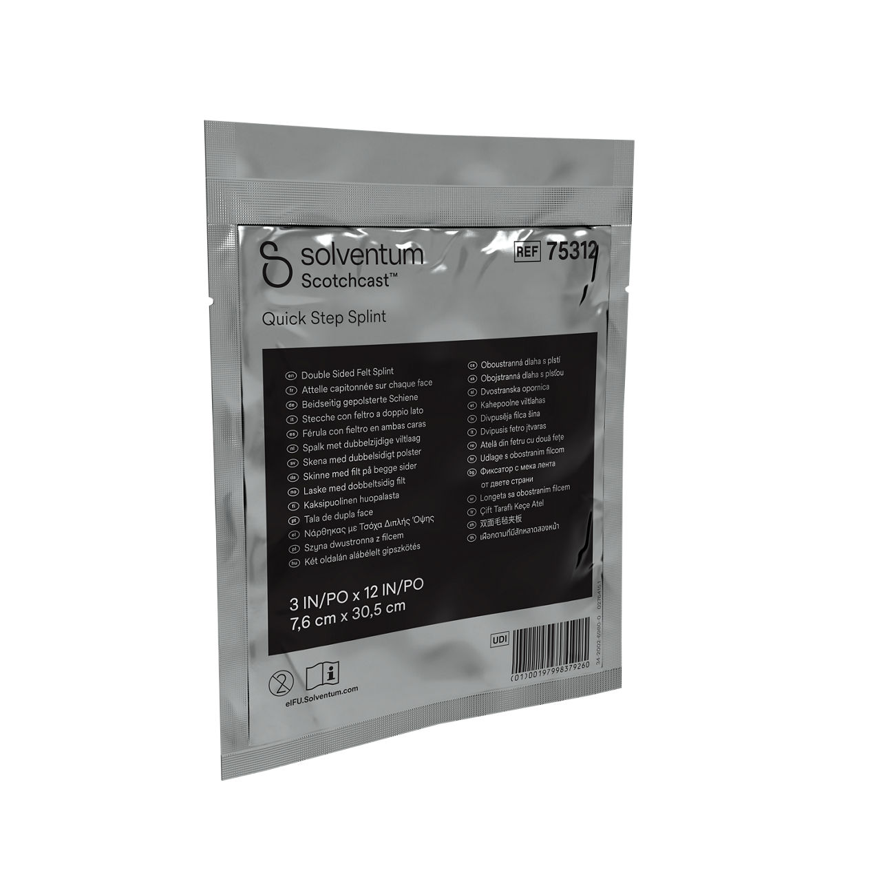 Solventum™ Scotchcast™ Quick Step Splint, 75312, 3 in x 12 in (7.6 cm x 30.5 cm), 10/CS - Front, Left, In Packaging (1L1)