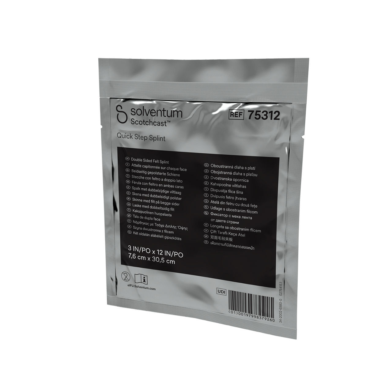 Solventum™ Scotchcast™ Quick Step Splint, 75312, 3 in x 12 in (7.6 cm x 30.5 cm), 10/CS - Front, Right, In Packaging (1R1)