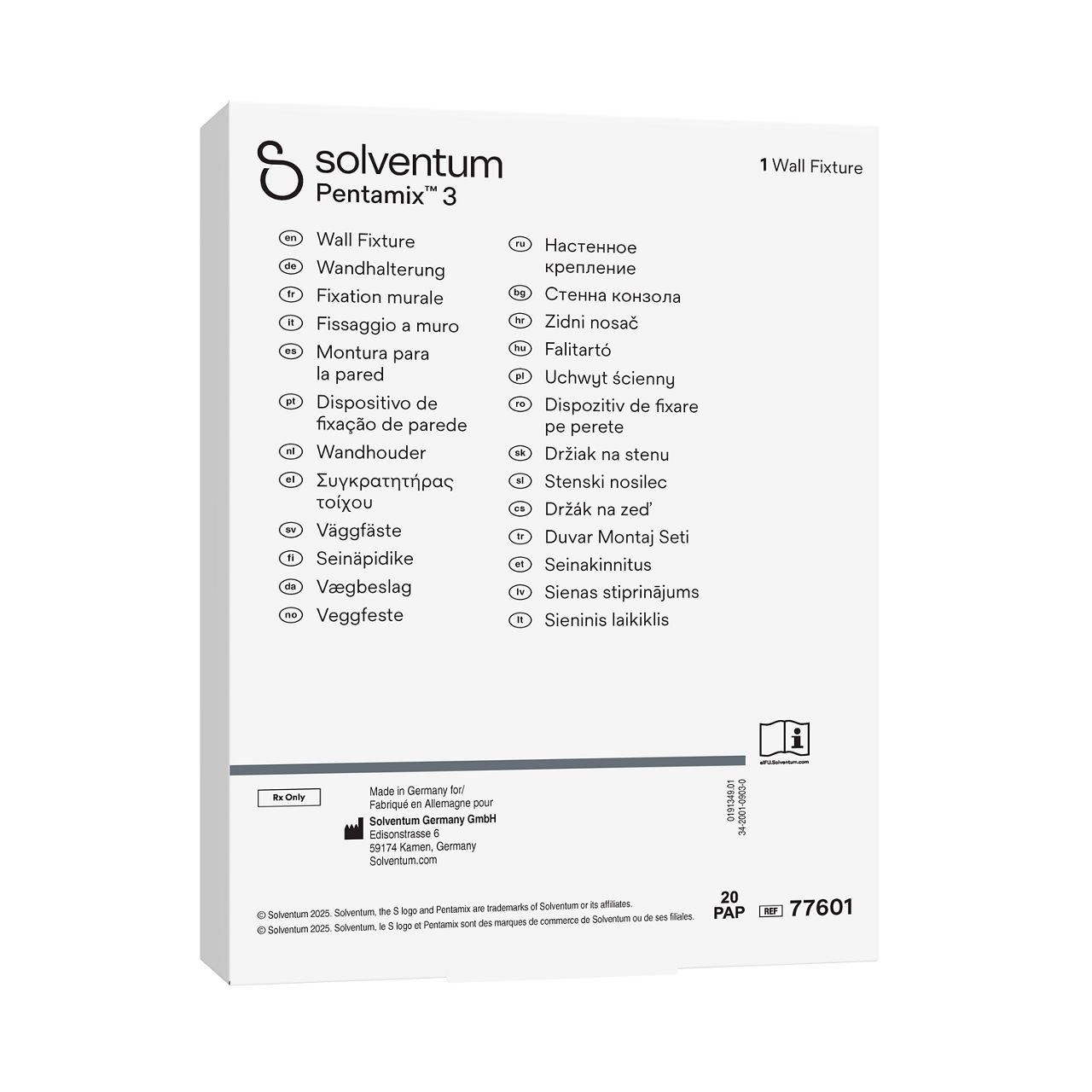 Solventum™ Pentamix™ 3 Wall Fixture, 77601 - Front, Left, In Packaging (1L1)