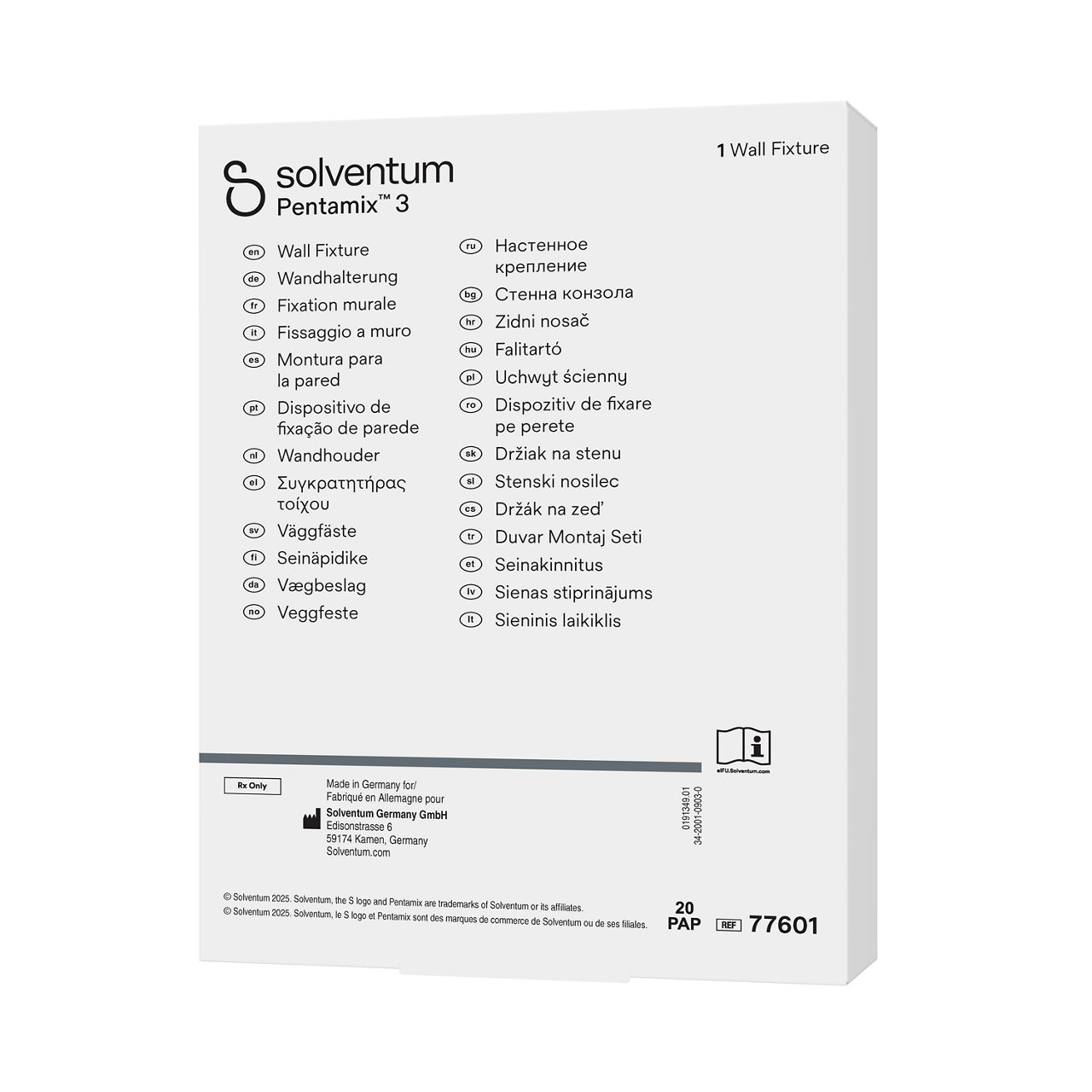 Solventum™ Pentamix™ 3 Wall Fixture, 77601 - Front, Right, In Packaging (1R1)