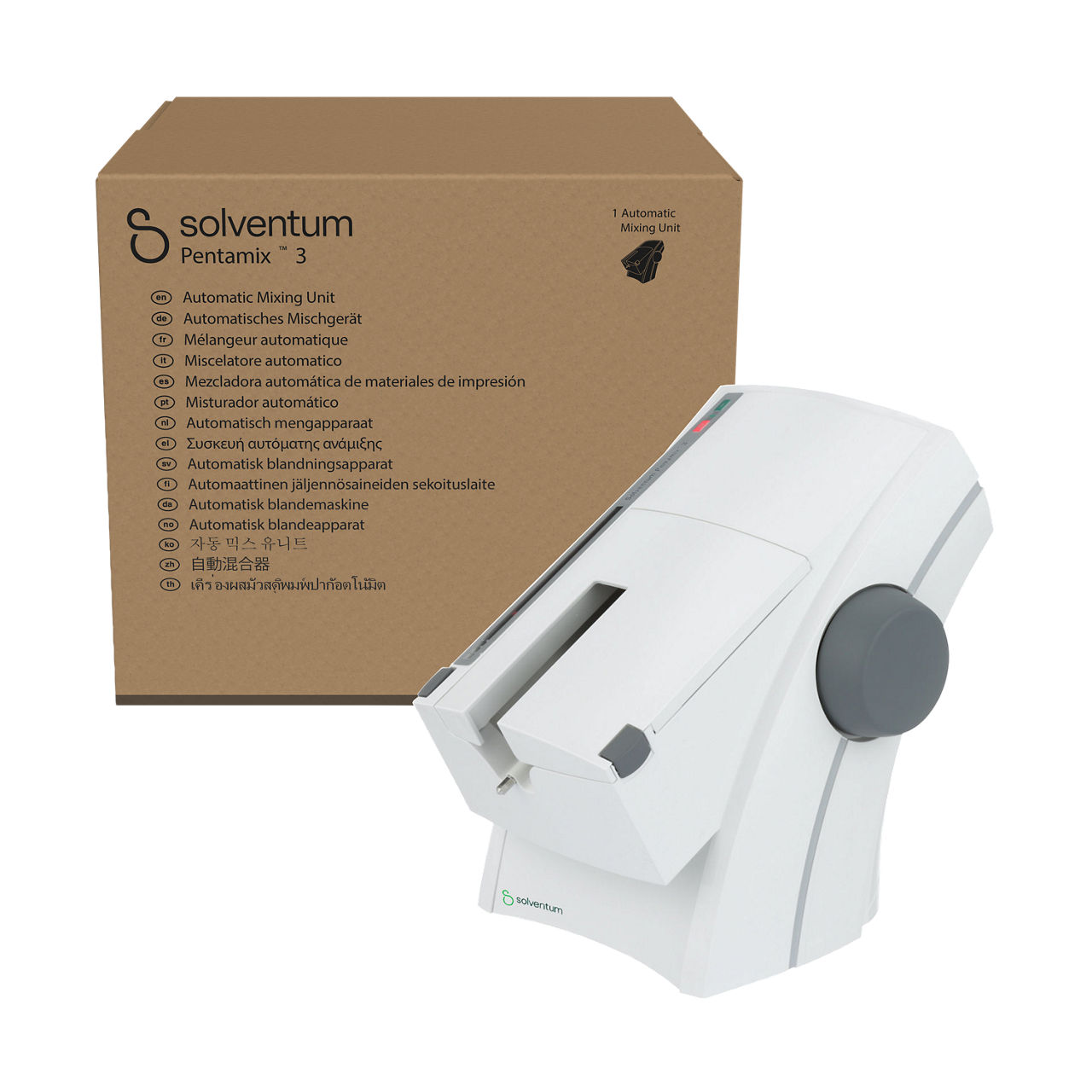 Solventum™ Pentamix™ 3 Automatic Mixing Unit, 77876 - Front, Center, In and Out of Packaging (1C10)
