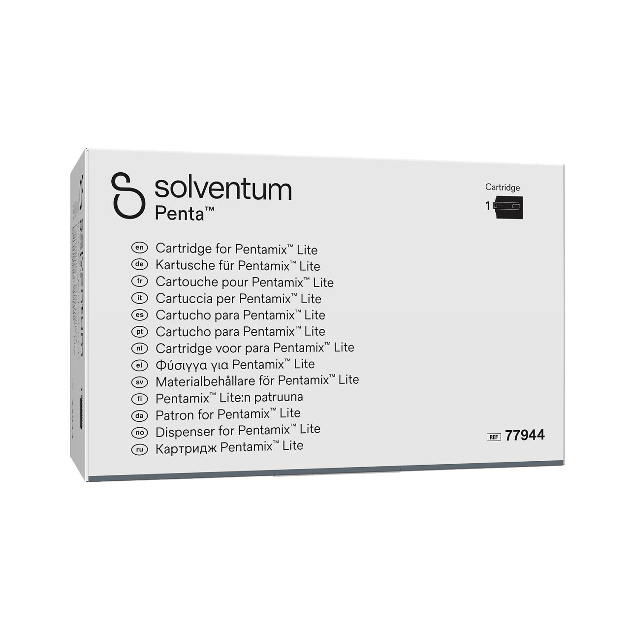 Solventum™ Penta™ Cartridge for Pentamix™ Lite, 77944 - Front, Left, In Packaging (1L1)