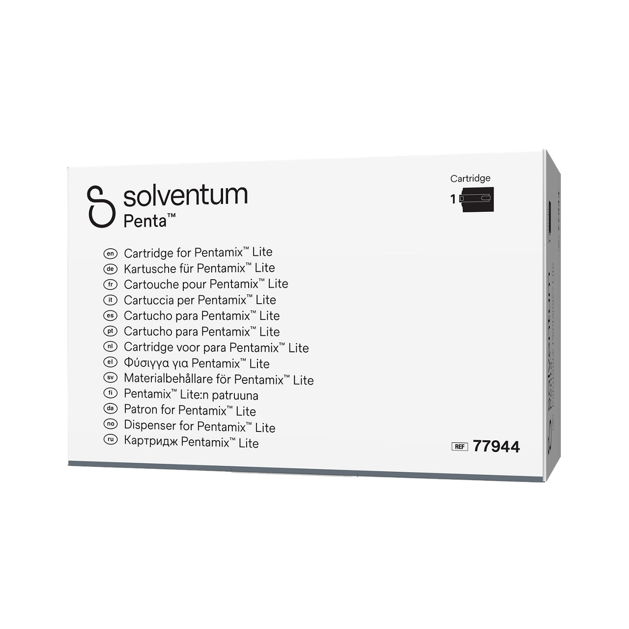 Solventum™ Penta™ Cartridge for Pentamix™ Lite, 77944 - Front, Right, In Packaging (1R1)