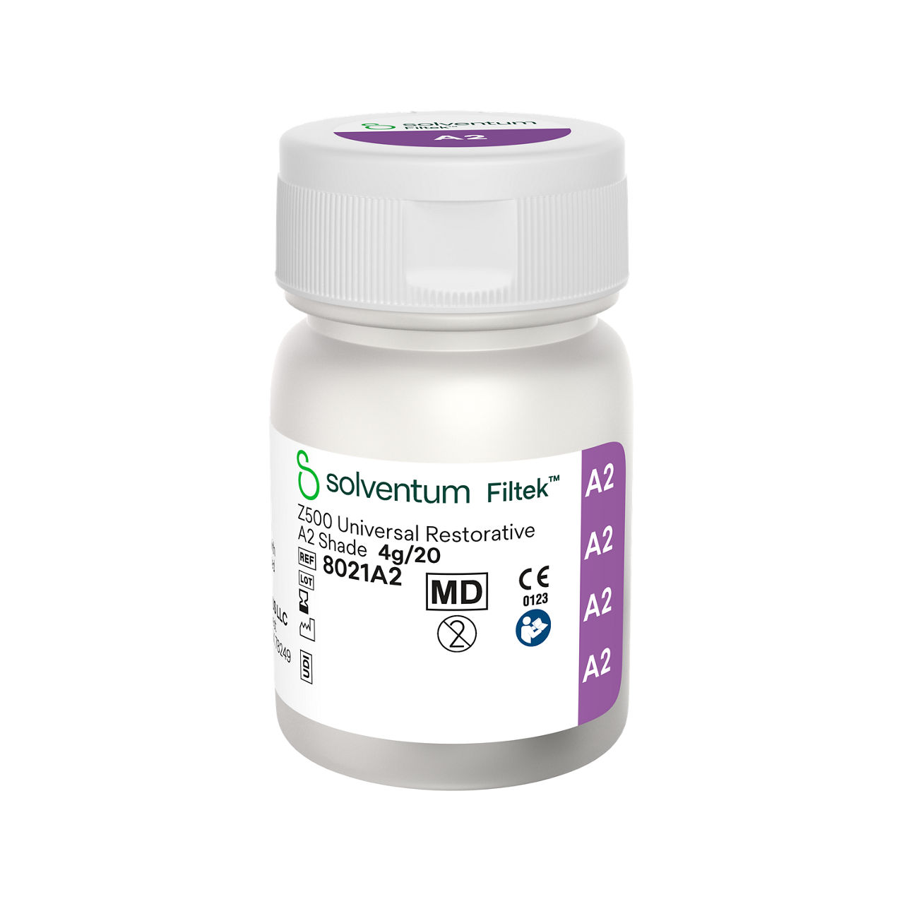 Solventum™ Filtek™ Z500 Universal Restorative, 8021A2, A2, 0.2 g, Capsule, 20/BT - Front, Center, Out of Packaging (1C0)