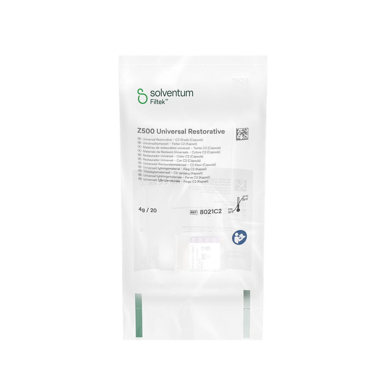 Solventum™ Filtek™ Z500 Universal Restorative, 8021C2, C2, 0.2 g, Capsule, 20/BT - Front, Center, In Packaging (1C1)