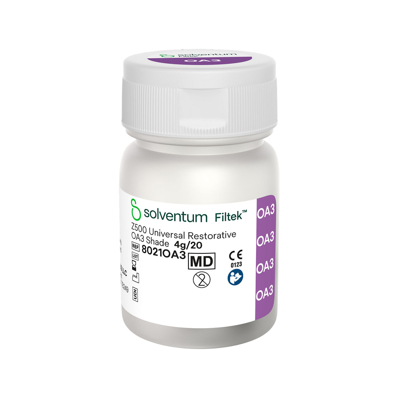 Solventum™ Filtek™ Z500 Universal Restorative, 8021OA3, OA3, 0.2 g, Capsule, 20/BT - Front, Center, Out of Packaging (1C0)