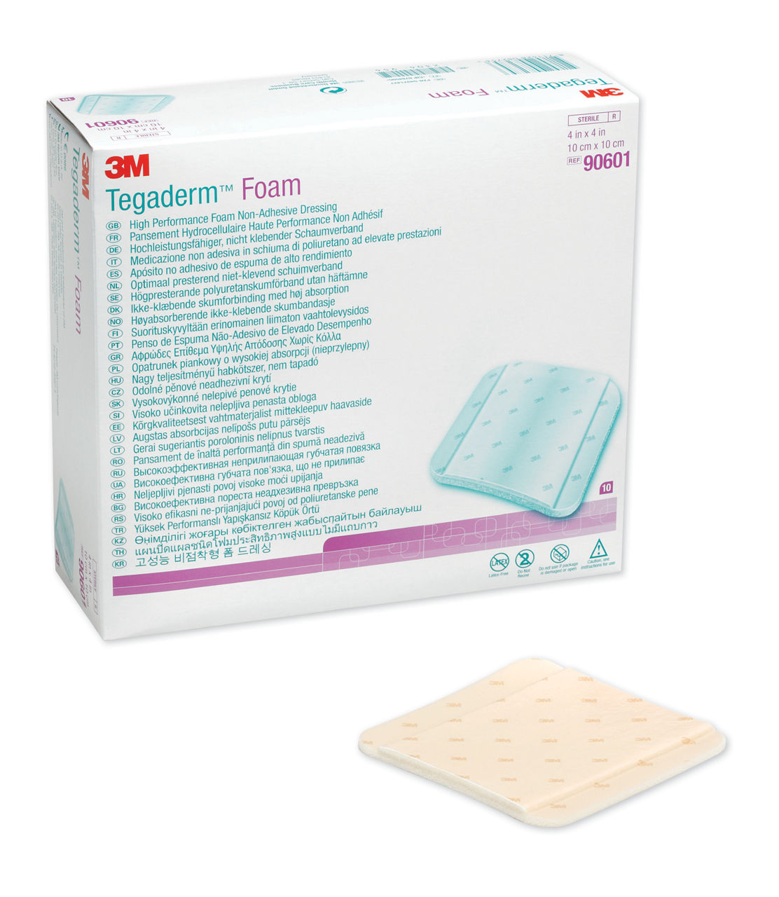 3M™ Tegaderm™ High Performance Foam Non-Adhesive Dressing, 90601, Square, 4 in x 4 in, 10 Each/Carton, 4 Carton/Case