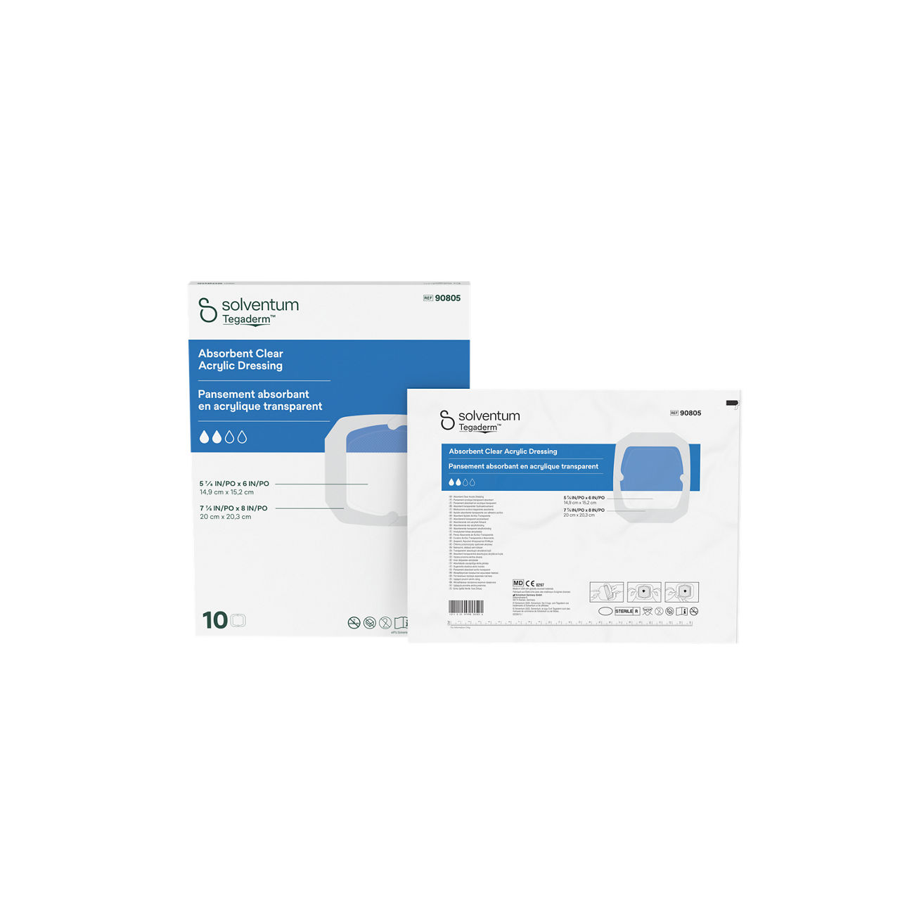 Solventum™ Tegaderm™ Absorbent clear acrylic dressing, 90805, 20 x 20,3 cm (7⅞ x 8 in), pad - 14,9 x 15,2 cm (5⅞ x 6 in), 10/CAR