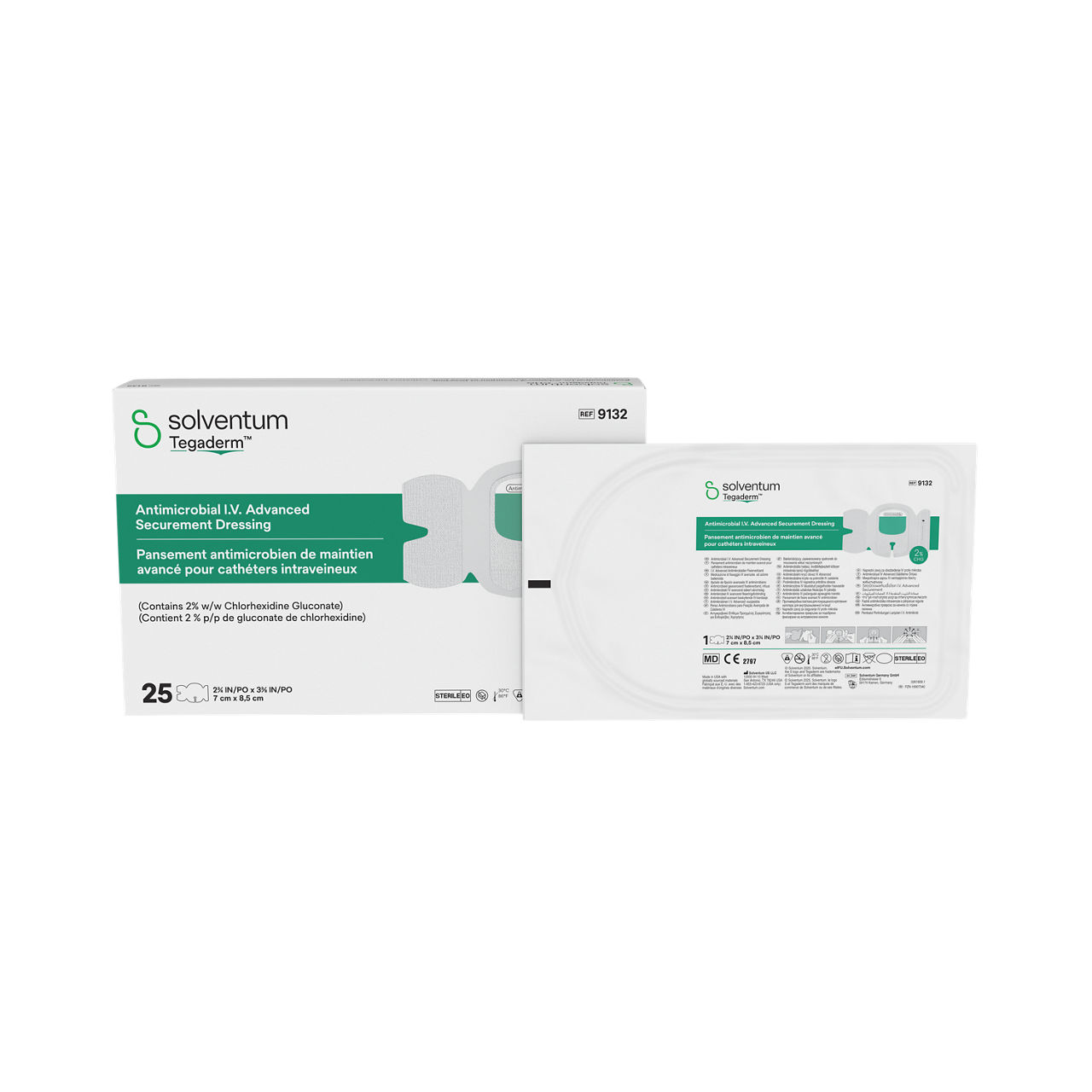 Solventum™ Tegaderm™ Antimicrobial I.V. Advanced Securement Dressing,9132, 2 3/4 in x 3 3/8 in, 25/CAR, 4 CAR/CS, 100/CS