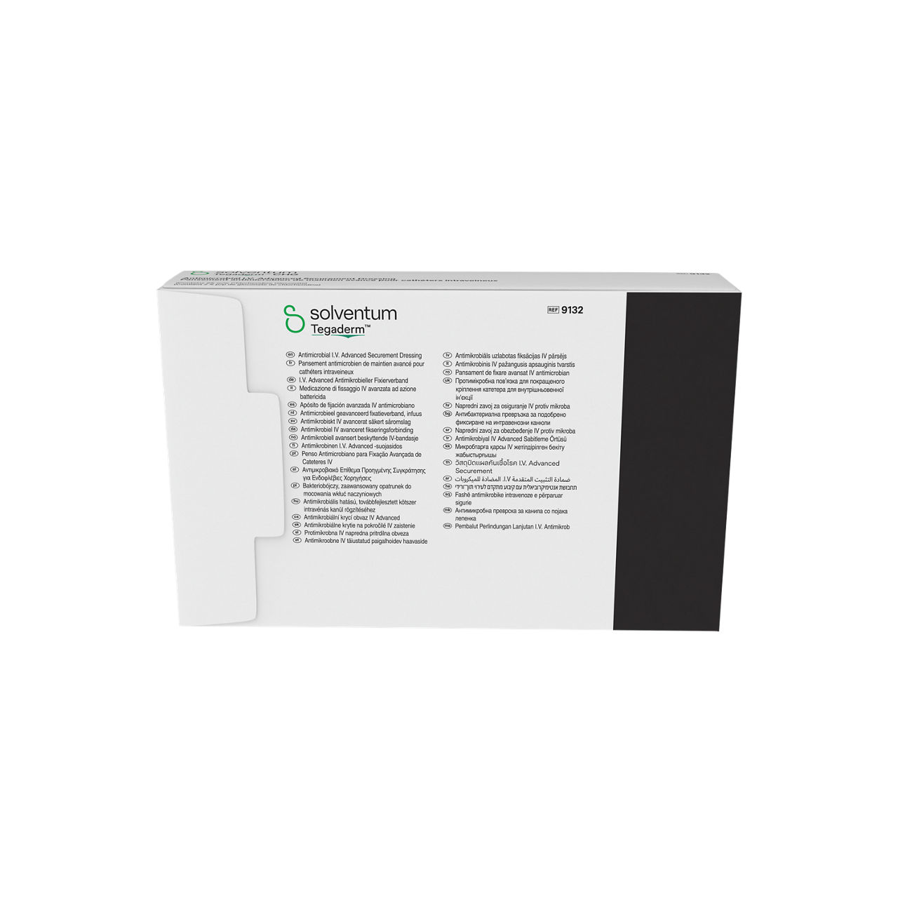 Solventum™ Tegaderm™ Antimicrobial I.V. Advanced Securement Dressing, 9132, 2 3/4 in x 3 3/8 in, 25/CAR, 4 CAR/CS, 100/CS - Back, Center, In Packaging (7C1)