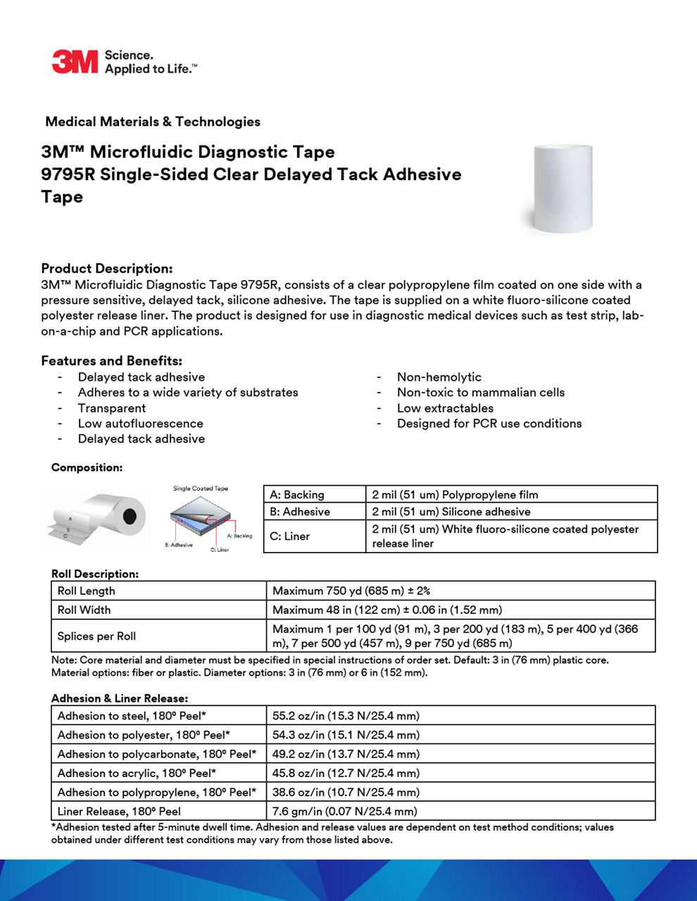 3M™ Microfluidic Diagnostic Tape 9795R, Technical Information Sheet