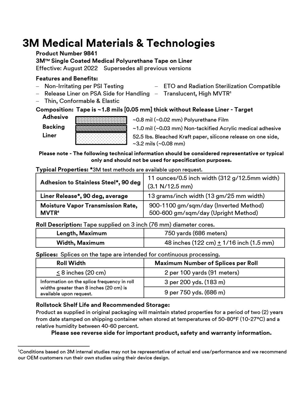 3M™ Medical Tape 9841, Technical Information Sheet