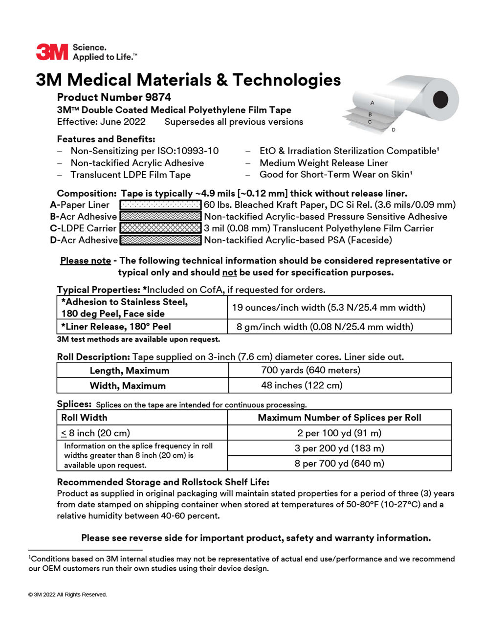 3M™ Medical Tape 9874, Technical Information Sheet