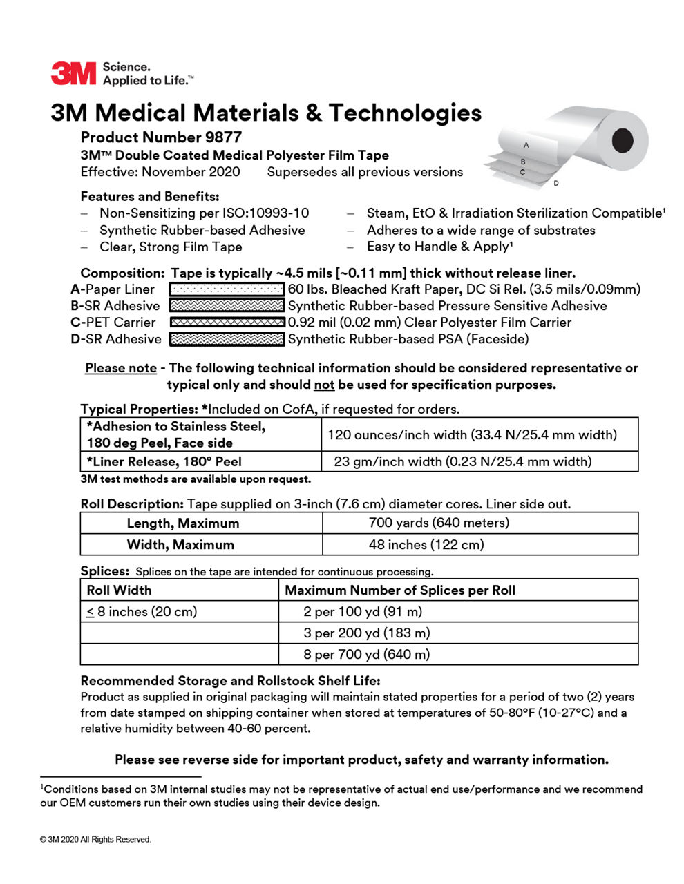 3M™ Medical Tape 9877, Technical Information Sheet