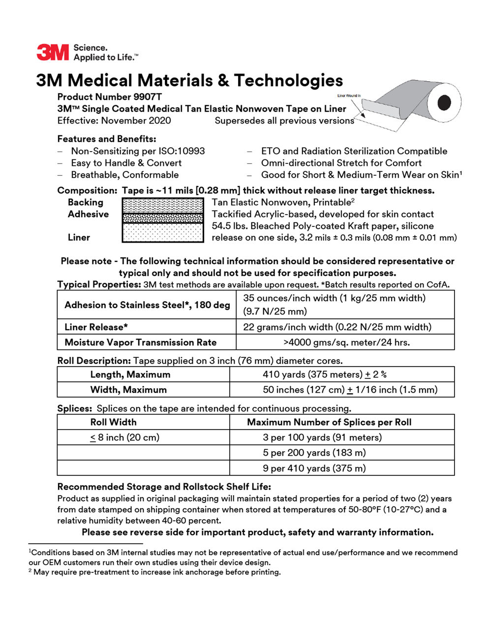3M™ Medical Tape 9907T, Technical Information Sheet