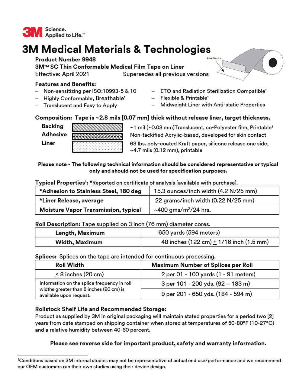 3M™ Medical Tape 9948, Technical Information Sheet