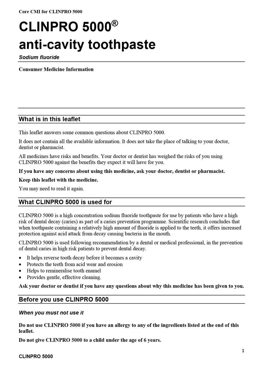 Clinpro 5000 Consumer Medicine Information – Australia and New Zealand