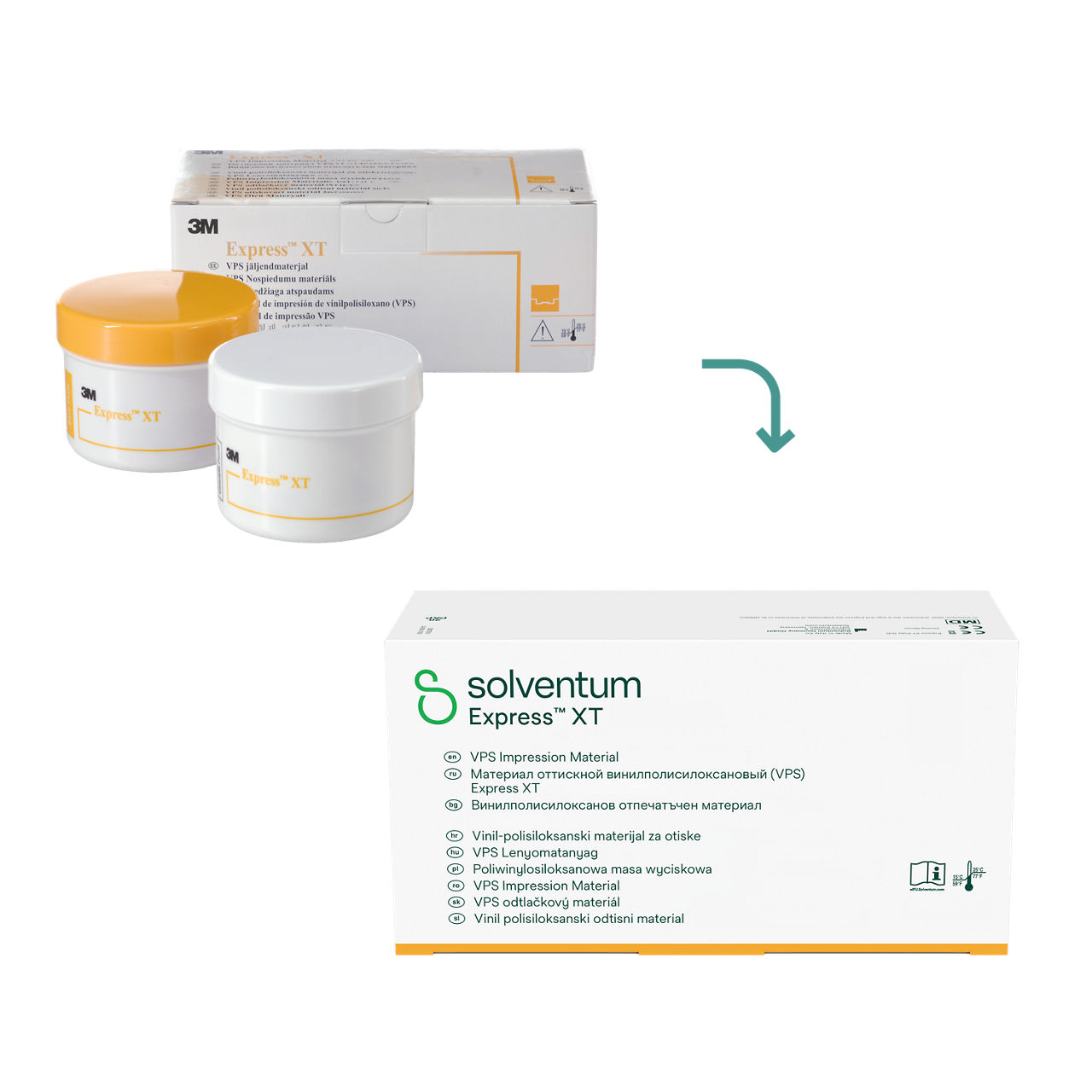 Transition to Solventum™ Express™ XT VPS Impression Material - Front, Center, In Packaging (1C1)