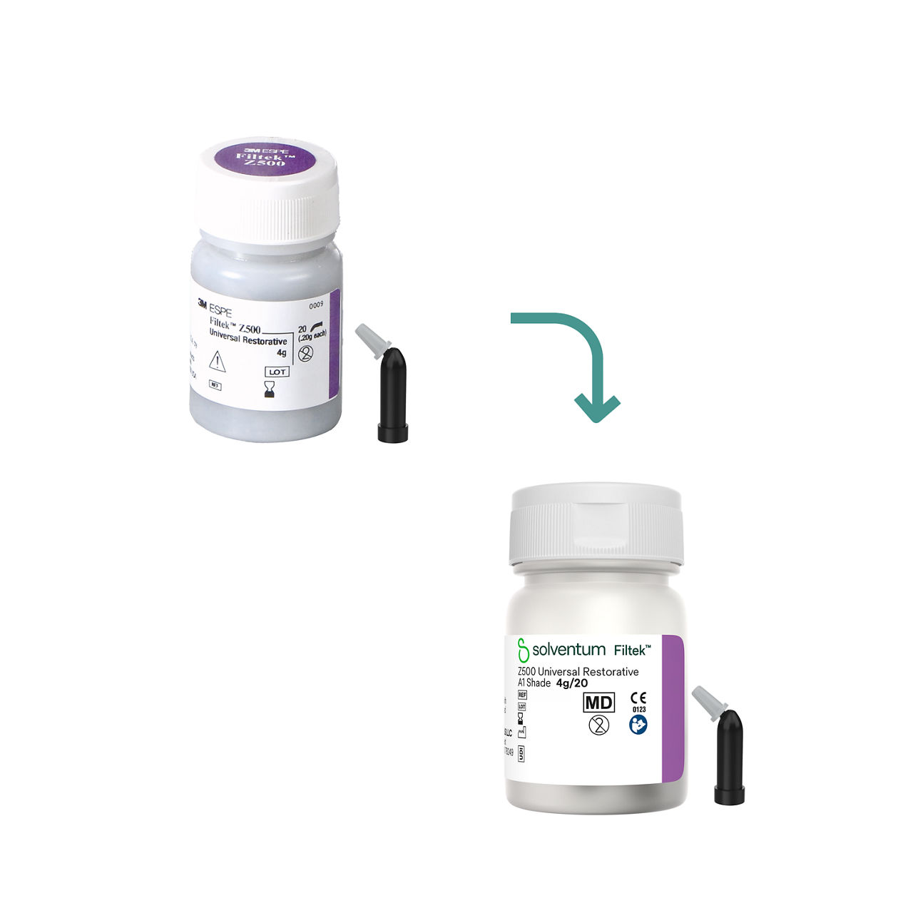 Transition to Solventum™ Filtek™ Z500 Universal Restorative Capsules - Front, Center, Out of Packaging (1C0)