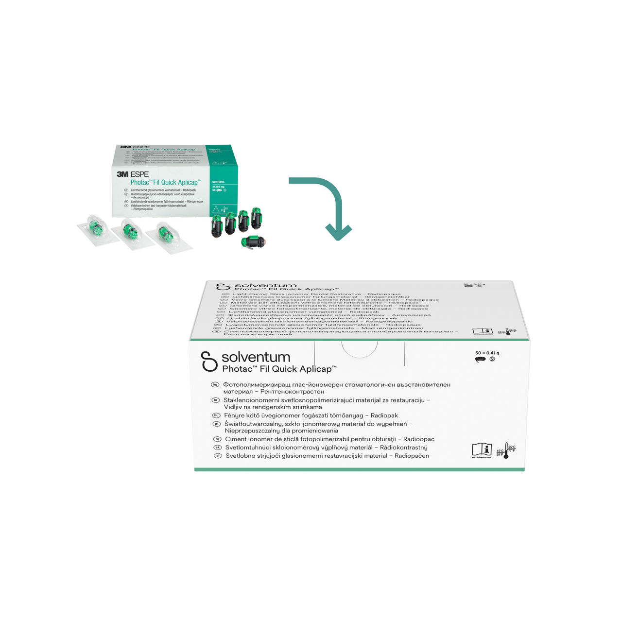 Solventum™ Photac™ Fil Quick Aplicap™ Light-Curing Glass Ionomer Dental Restorative, 61084, NP A3.5 - Top, Center, In Packaging (3C1)